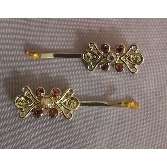 Set Of 2 Vintage Rhinestone Hair Clips Bobby Pins - Picture 1 of 6